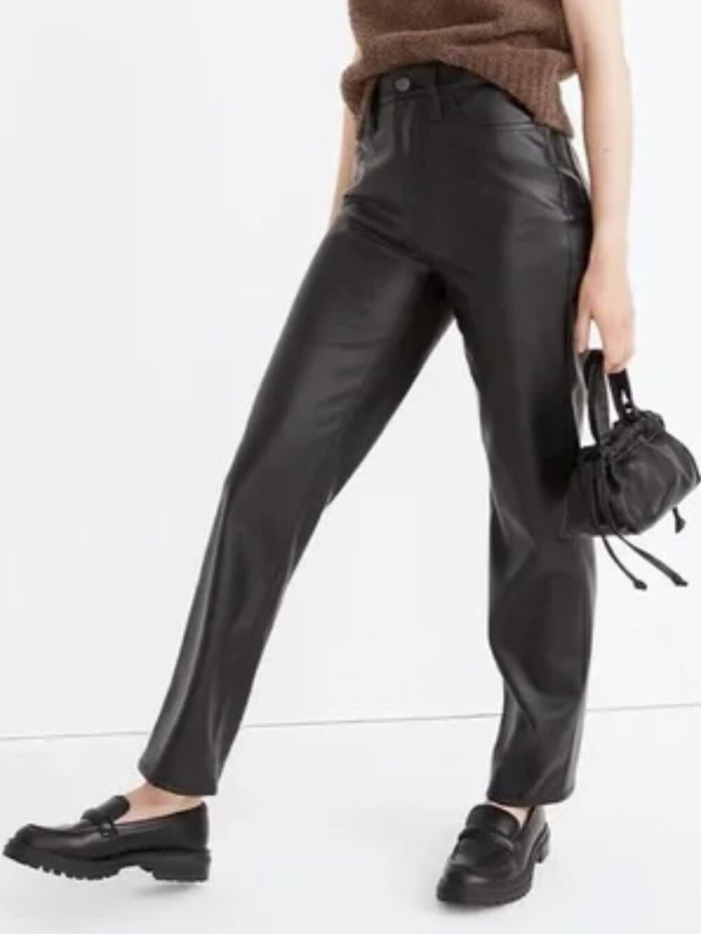 NEW NWOT! MADEWELL THE PERFECT VINTAGE STRAIGHT JEAN: FAUX LEATHER EDITION sz 31